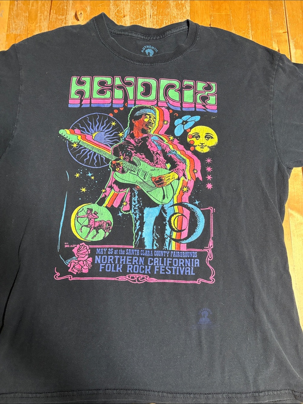 Hendrix Black Graphic Short Sleeve Tee - Neon Festival Print